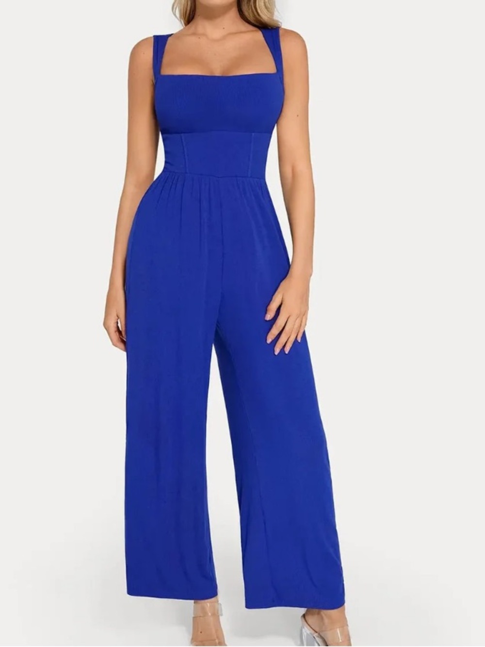 NWT Popilust Women’s Square Neck Wide-Leg Jumpsuit - Royal Blue size L